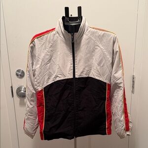 Men's Black and White Windbreaker with Red Accents